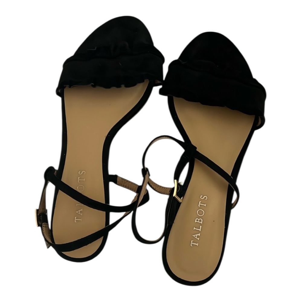 Talbots Black Royce Scalloped Minimalist Sandals with Adjustable Straps
